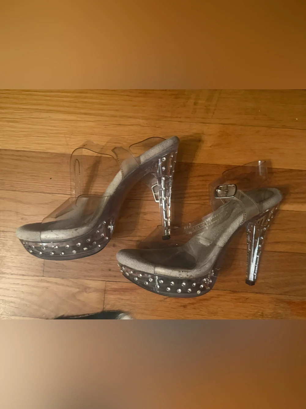 Clear Platform Heels with Silver Stud Accents Bodybuilding Heels